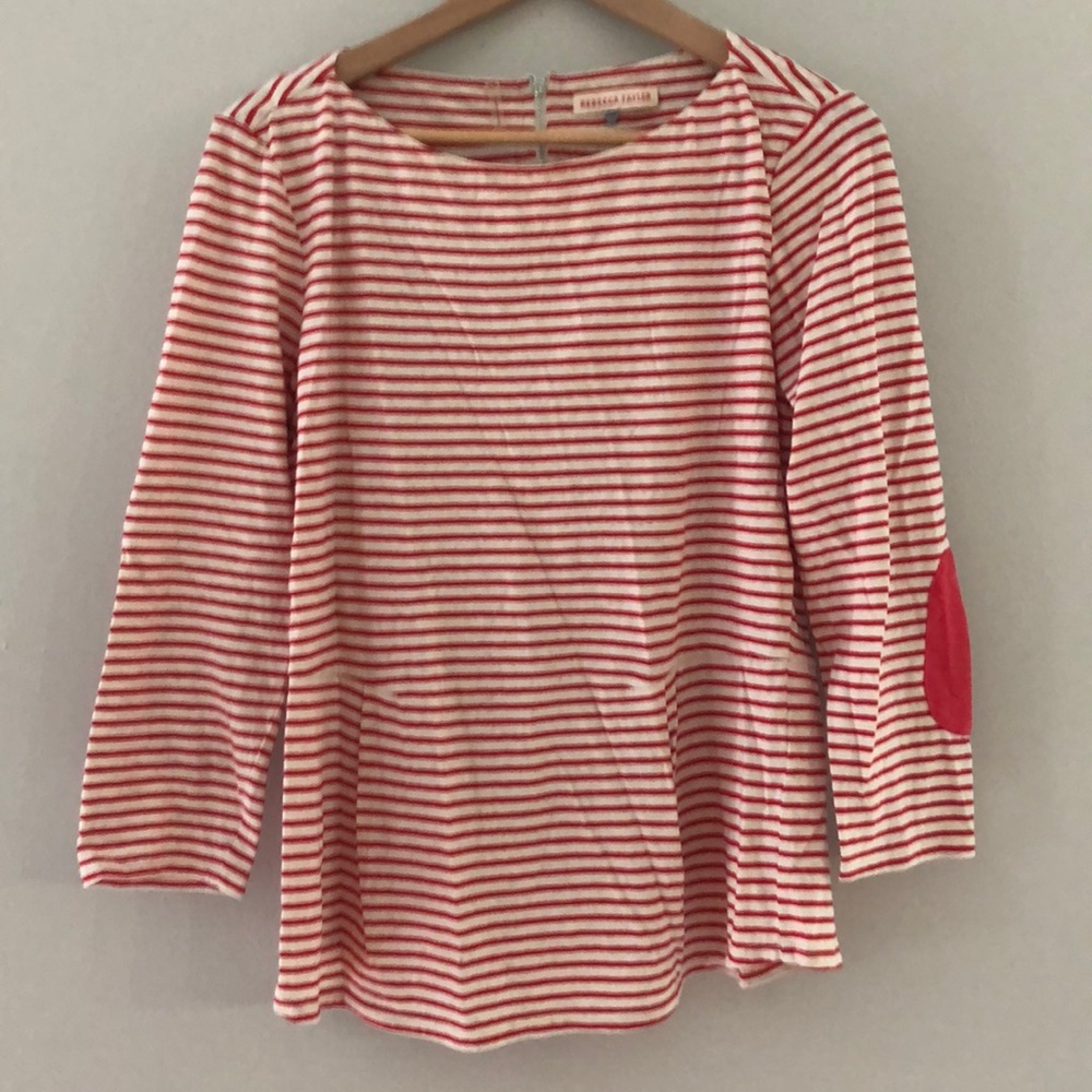 REBECCA TAYLOR Red and cream 3/4 sleeve peplum